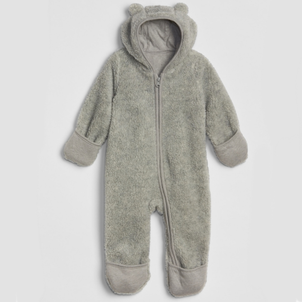 NWT $50 BABY BRENNAN BEAR GREY SHERPA ONE-PIECE
